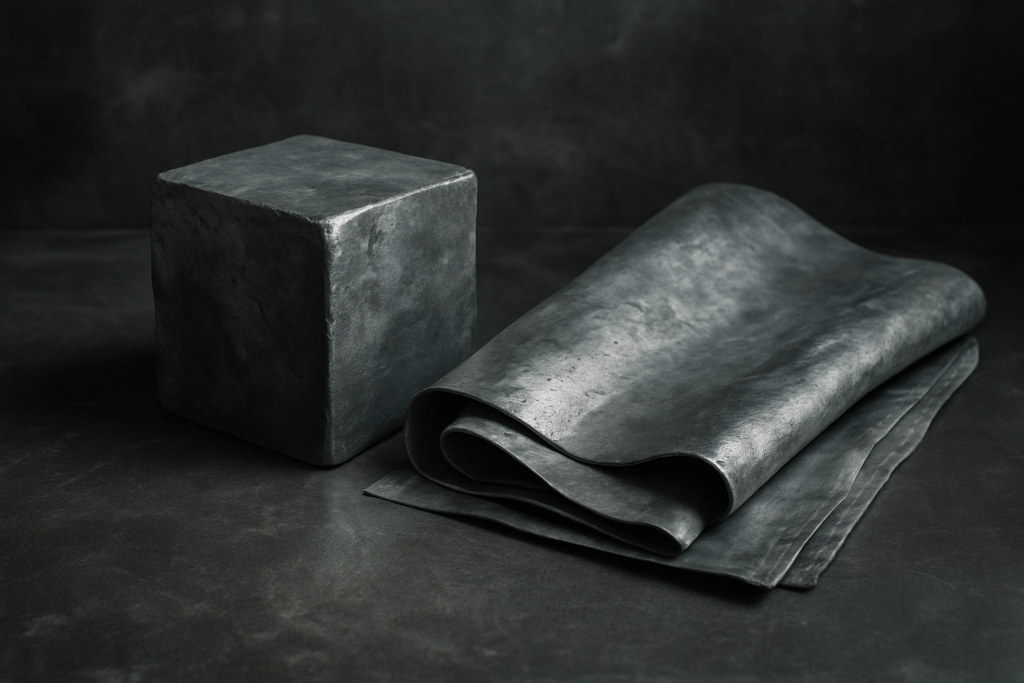 A cube and a folded sheet of lead