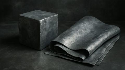 A cube and a folded sheet of lead