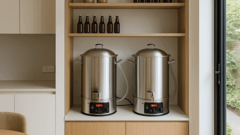 Home brew equipment tidied away in a home